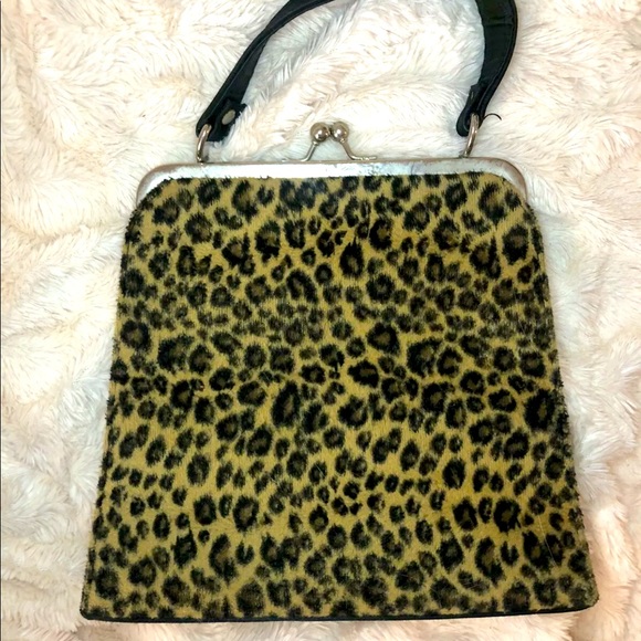 90’s Hot Topic Leopard Fur Square Clutch Handbag - Picture 3 of 3
